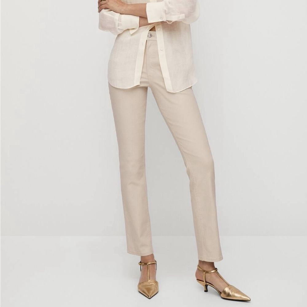 Massimo Dutti High Waisted Straight Leg Coated Trousers Size 6